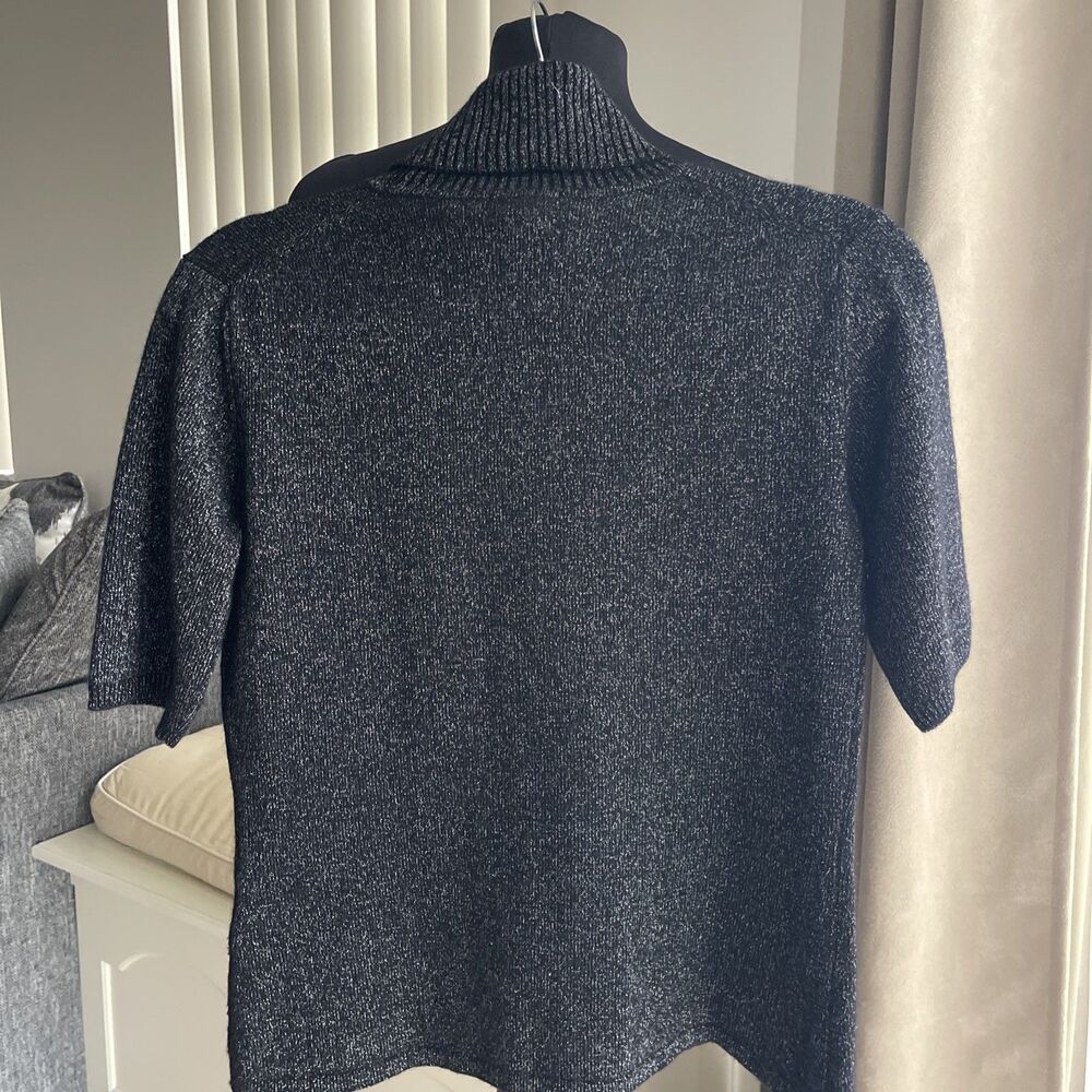 Amici 100% Cashmere Black & Silver Turtle Neck Knit sweater M - Picture 3 of 7